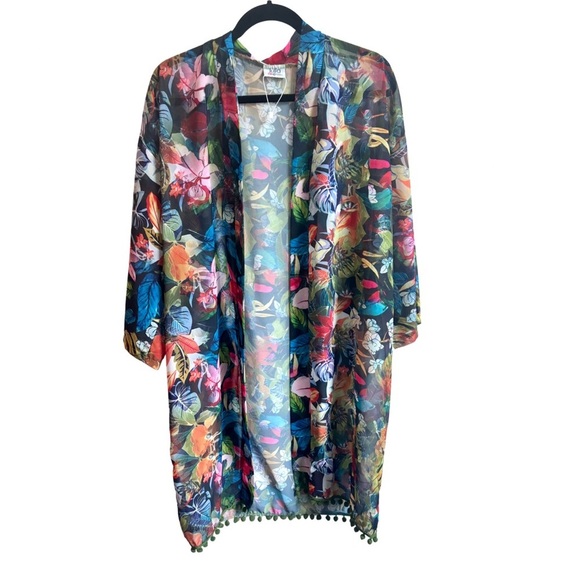 Colorful Floral Kimono - Tropical Beach Coverup - Picture 1 of 11